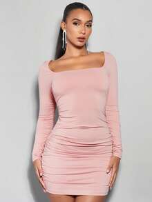 SHEIN BAE Bodycon Pleated Dress - Pink - View 5