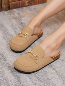 時尚女士卡其色車線裝飾,超柔軟木屑狀質感,帽頭平底鞋 - 卡其色 - 查看 1