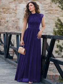 MIUSOL High Neck Lace Corset With Zipper Back, Suitable For Evening Gown, Party Dress - Purple - View 6
