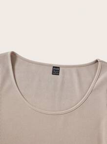 SHEIN BASICS Women's Scoop Neck T-shirt - Camel - View 3