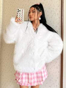 SHEIN Qutie Quý cô Màu thuần Sang trọng áo - Màu be - Xem 4