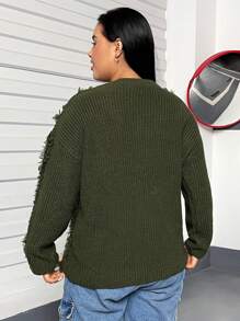 Flirla Plus Size Women'S Loose Fit Drop Shoulder Sweater