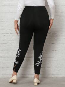 EMERY ROSE 大尺碼女士花卉印花緊身褲 - 黑色 - 查看 2