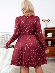 Calvaya 大尺碼女裝波點紋扭結連衣裙 - 酒紅色 - 查看 2