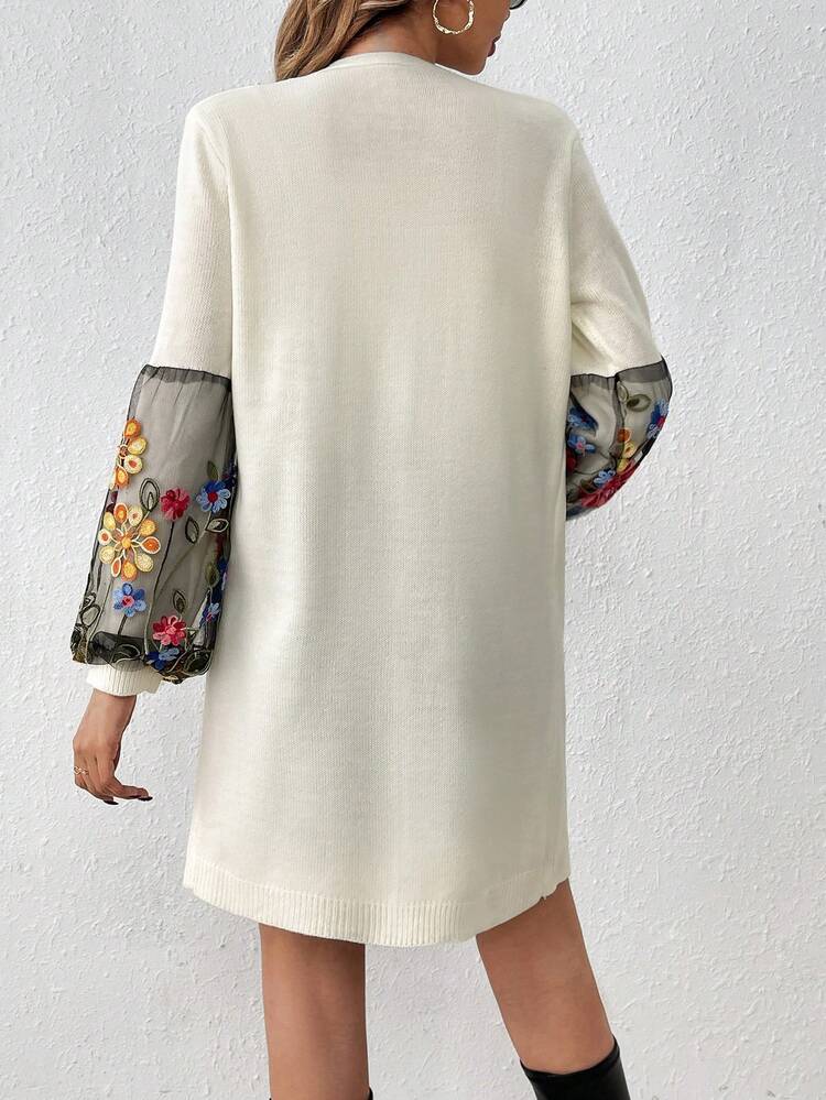 Floral Mesh Contrast Loose Cardigan Fall Cloth For Women
