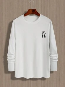 Manfinity Homme Nam Gấu Hoạt hình In Tay áo dài Áo thun - trắng - Xem 5