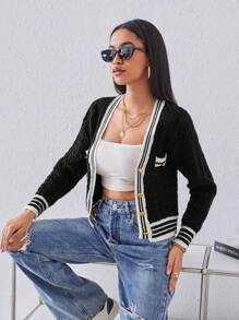 SHEIN Essnce Của phụ nữ Sọc Áo len Mở - Nhiều màu - Xem 5