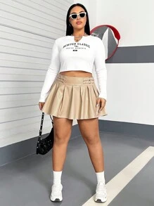 Flirla 大尺碼女用褶皺 Pu 皮革裙 - 杏色 - 查看 6