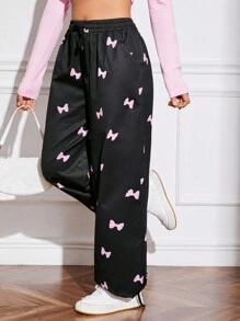 SHEIN EZwear Women's Bow Print Drawstring Trousers