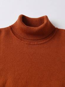 SHEIN 青少年男生高領長袖毛衣 - 棕色 - 查看 3