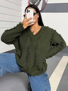 Flirla Plus Size Women'S Loose Fit Drop Shoulder Sweater