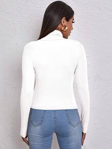 RueChic High Neck Slim Fit Tee - Beige - View 2