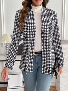 SHEIN LUNE Houndstooth Print Jacket Fall Cloth For Women - Black and White - View 6