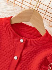 Baby Girls' Color-block Long Sleeve Cardigan With Front Buttons - Red - View 3