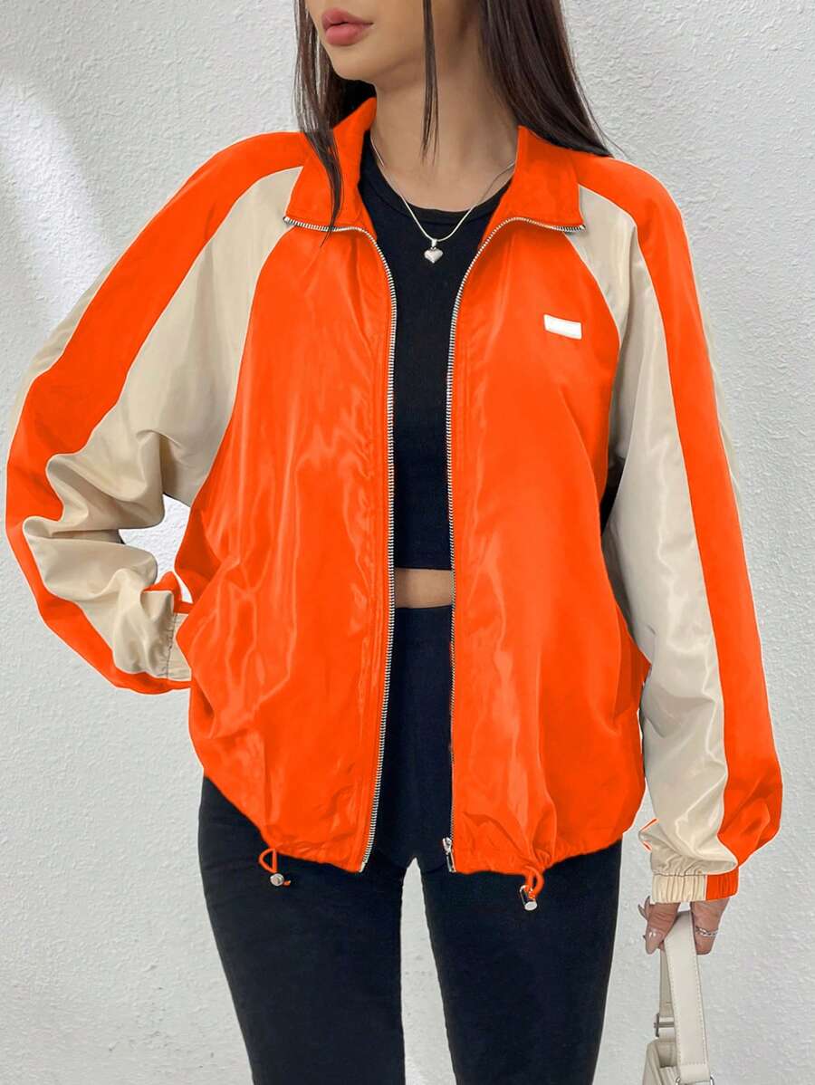 Muchica Của phụ nữ Nylon Áo khoác giỏ Với Màu sắc Chặn Dây kéo Đối với Thể thao - trái cam - Xem 1