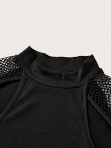 SHEIN ICON 女士不对称下摆镂空上衣 - 黑色 - 查看 3