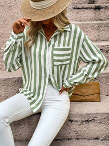 SHEIN LUNE Striped And Printed Drop Shoulder Shirt - Multicolor - View 1