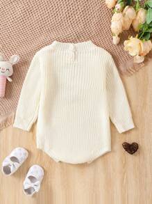 SHEIN Vintaside Kids Em bé Cô gái Thêu Dệt kim Áo liền quần - Màu be - Xem 2