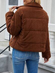 SHEIN LUNE Solid Color Corduroy Padded Padded Coat Clothes Winter