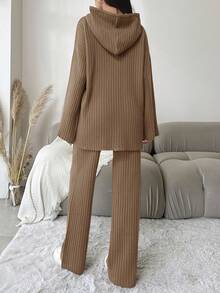 EURMUSE Kvinnors Enfärgad Huva Stickad Tröja 2st/set