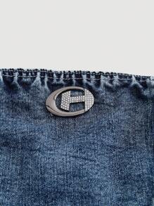 SHEIN EZwear Ladies' Metallic Zipper Design Denim Strapless Top