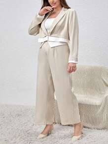 SHEIN Privé プラスサイズ 2 In 1 カラーブロック スーツ - カーキ - チェックする 5