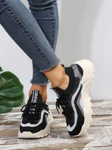 女士圆头休闲运动鞋 - 黑與白 - 查看 2