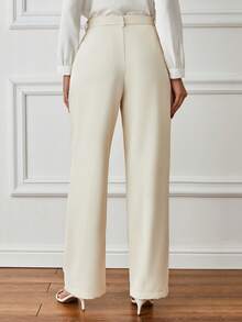 SHEIN Essnce Women's Slight Pleated Straight Leg Pants - Apricot - View 2