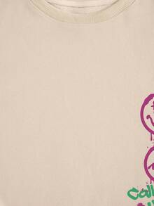 SHEIN LUNE 女款抓絨運動衫,印有笑臉和標語 - 杏色 - 查看 4