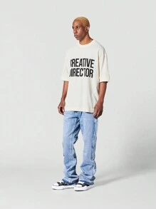 SUMWON Oversized Fit Short Sleeve Tee With Front Graphic Print - Apricot - View 4