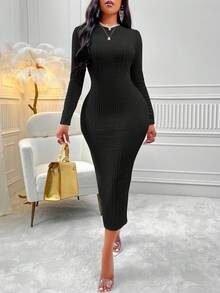 SHEIN Slayr Của phụ nữ Dệt kim Không lưng Đầm Với tua - màu đen - Xem 3