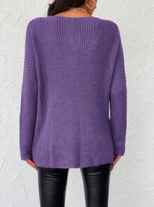 EURMUSE Jersey de manga murciélago tejido de canalé - Púrpura malva - Ver 2