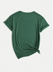 SHEIN EZwear Của phụ nữ Kích thước lớn Lễ tạ ơn Quả bí ngô In thư Ngắn tay Áo thun - Màu xanh lá cây đậm - Xem 2