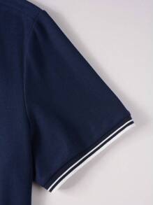 Manfinity CasualCool Camisa Polo De Bloque De Color Azul Marino Para Hombres Con Ribete De Contraste - azul real - Ver 4