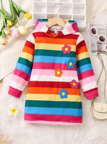 SHEIN Áo nỉ phối họa tiết sọc và hoa nhiều màu sắc dành cho bé gái - Nhiều màu - Xem 1