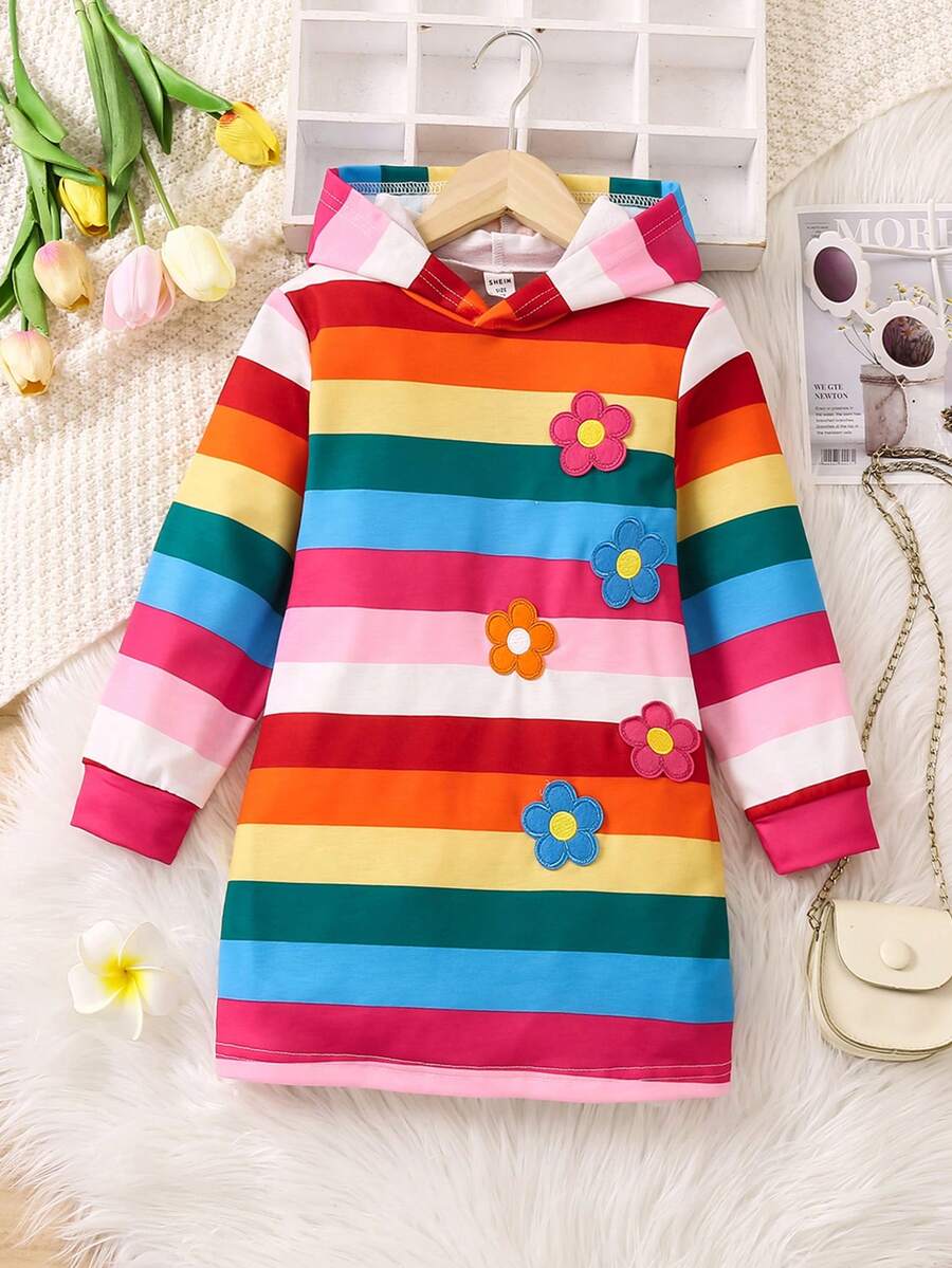 SHEIN Áo nỉ phối họa tiết sọc và hoa nhiều màu sắc dành cho bé gái - Nhiều màu - Xem 1