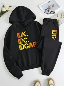 INAWLY 女士簡約印花2件套裝 - 黑色 - 查看 3