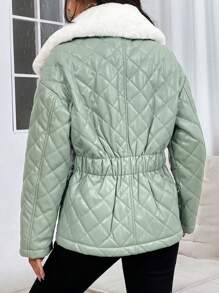 SHEIN Unity Women's Collar Belted Padded Padded Coat Clothes Winter - Green - View 2