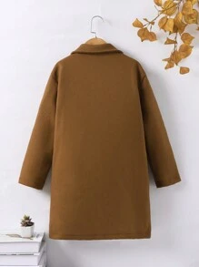 媽媽和我,棕色長款女青少年雙面呢外套 - 棕色 - 查看 2