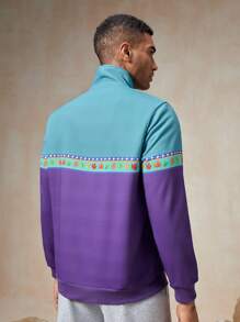 In My Nature Men Leaf Print Half Zip Outdoor Sweatshirt - Multicolor - View 2