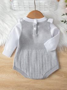SHEIN Baby Girl Color Block Ruffle Trimmed Sweater Bodysuit - Grey - View 2