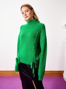 MOTF PREMIUM LACE-UP TURTLENECK SWEATER - Green - View 6