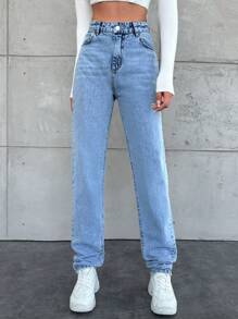 SHEIN Tall Women's Regular Waist Straight Leg Jeans - Light Wash - View 1