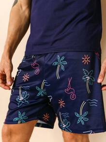 Men Tropical Print PJ Set / Pajama Set - Navy Blue - View 3