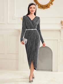 Modelyn Women's Bright Silk Wrap Dress - Black - View 3