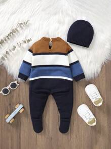 SHEIN Baby Boy Colorblock Sweater Jumpsuit For Crawling - Multicolor - View 2