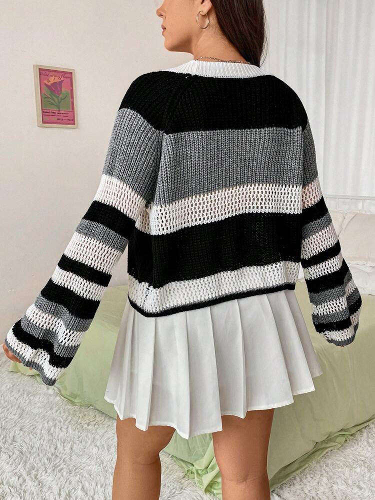 Plus Size Women's Striped Pullover Sweater Knit Pullover Fall Winter Sweater