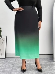 SHEIN Privé 大尺碼女士漸層色長裙 - 彩色 - 查看 4