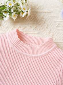SHEIN 小女孩粉紅細羅紋毛衣 - 粉色 - 查看 4