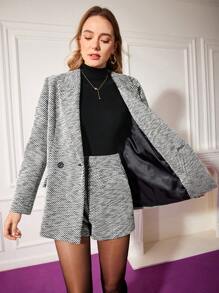 MOTF PREMIUM Áo Blazer vải tuýt của Melange - Đen và trắng - Xem 8